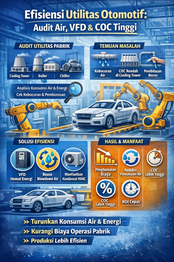 Efisiensi Utilitas Otomotif: Audit Air, VFD & COC Tinggi