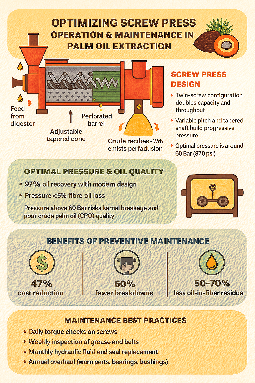 Inside the palm oil mill’s money machine: the screw press that makes or breaks yield