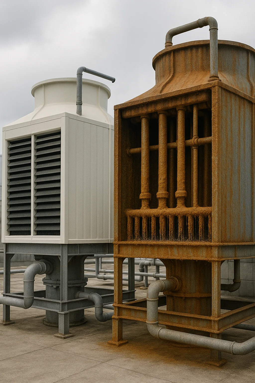Hotel cooling tower in East Nusa Tenggara before and after Hydro 215 treatment